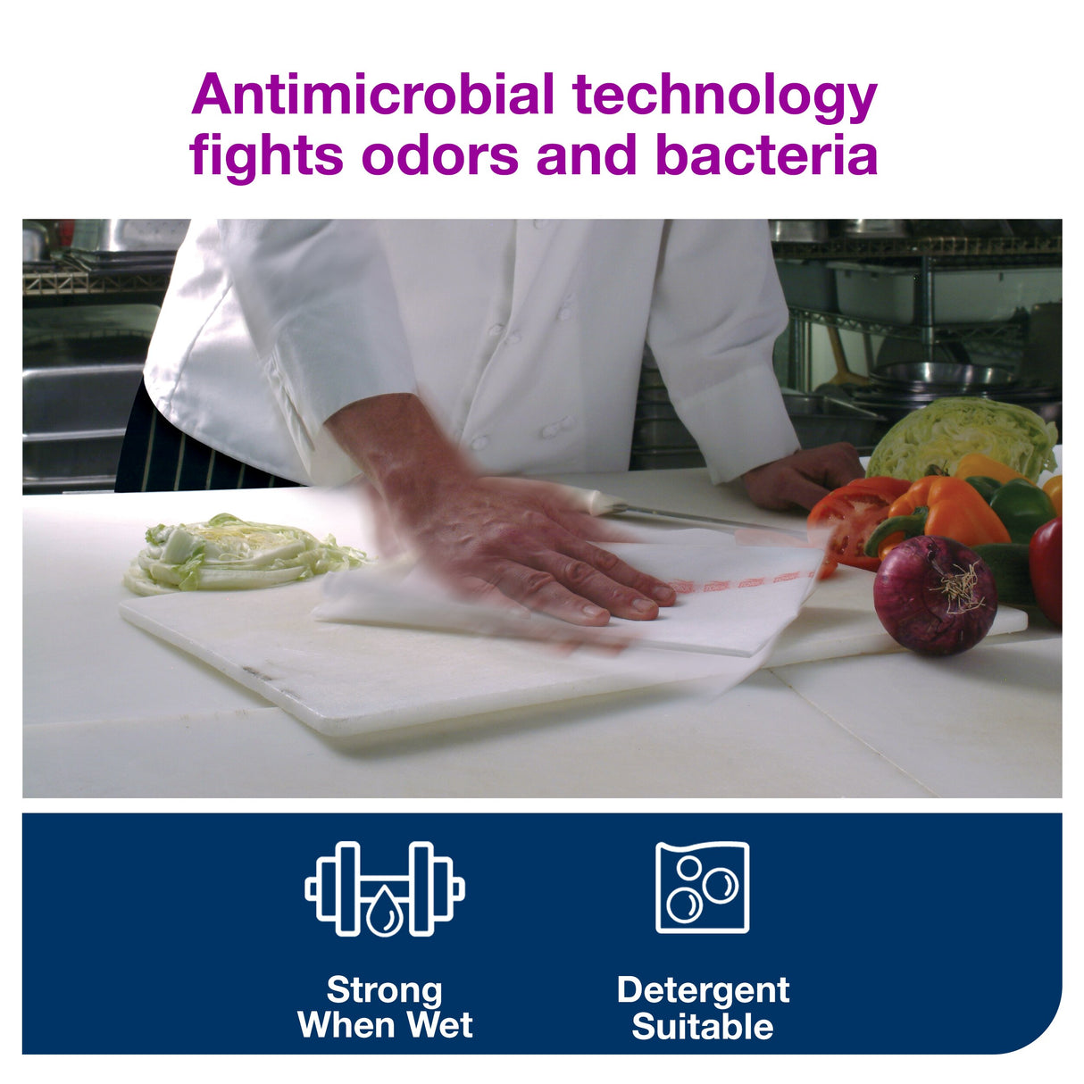 Wipers, Foodservice, Antimicrobial, White with Red Stripe, 13 x 24 Inch, Self-Dispensing Box,1 - 150 COUNT