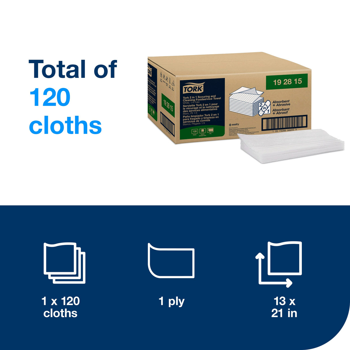 Towels, Foodservice, White, 13 x 21 Inch, 2-in-1,120 - 1 EACH