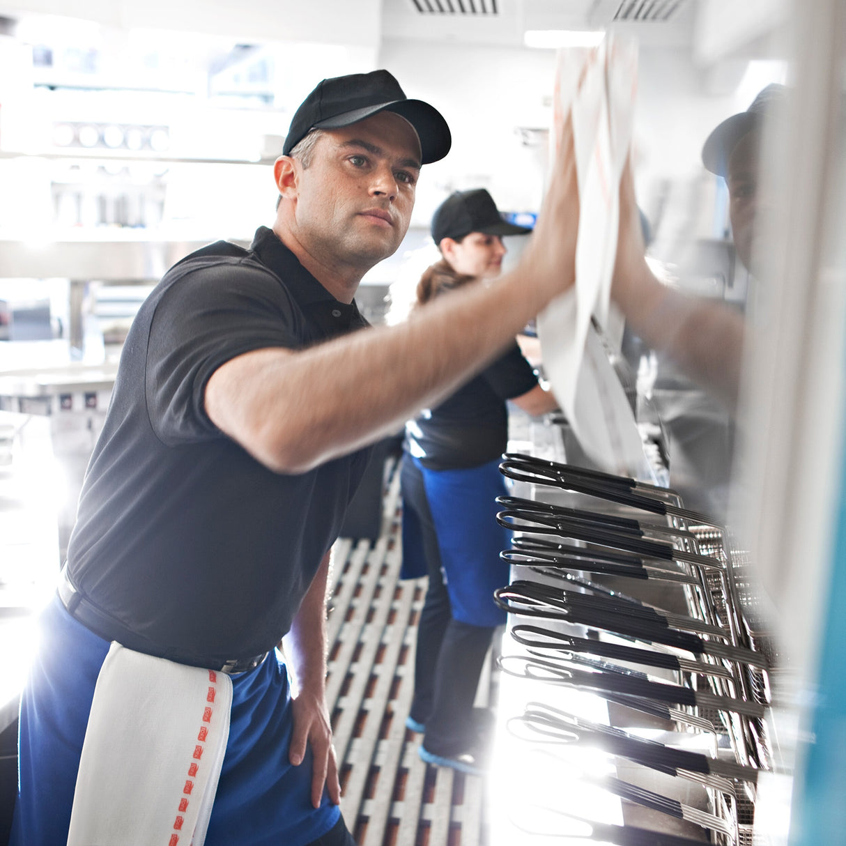 Wipers, Foodservice, Antimicrobial, White with Red Stripe, 13 x 24 Inch, Self-Dispensing Box,1 - 150 COUNT