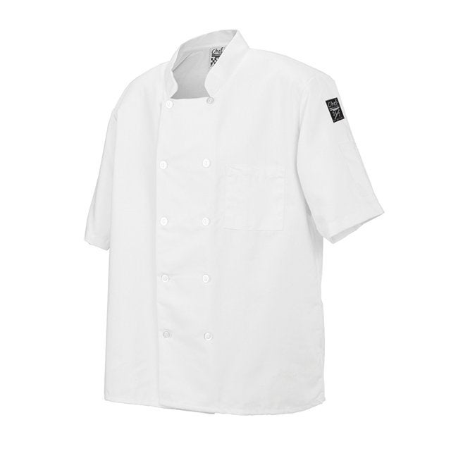Jacket, Crew, Short Sleeve, White, Small, Poly/Cotton Blend,1 - 1 EACH