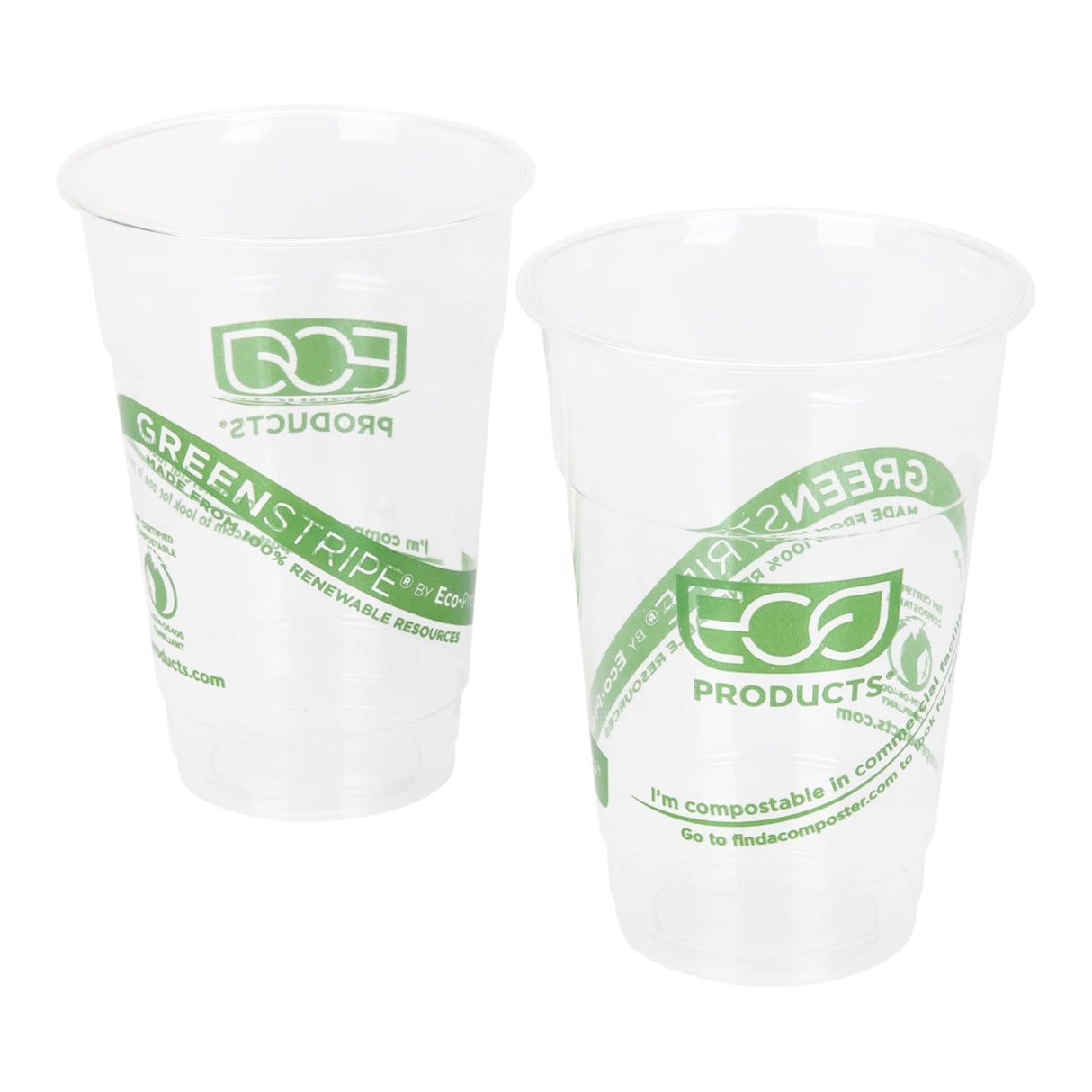 Cups, Cold, 10 Ounce, Plastic, Clear with Green Stripe, Compostable, PLA, 10 Ounce,20 - 50 COUNT