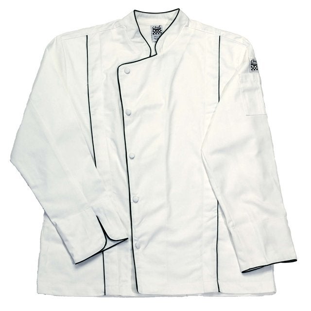 Jacket, Chef, Brigade, White with Black Piping, 2X, Poly/Cotton Blend,1 - 1 EACH