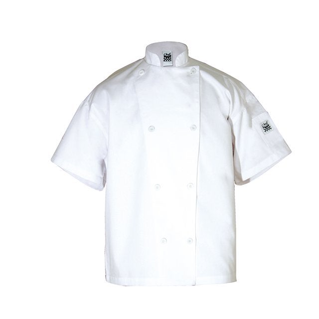 Jacket, Crew, Short Sleeve, White, Medium, Poly/Cotton Blend,1 - 1 EACH