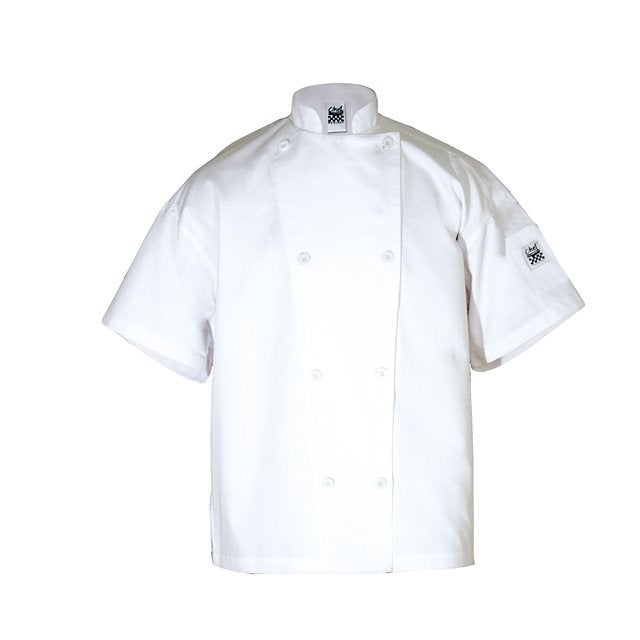 Jacket, Crew, Short Sleeve, White, Large, Poly/Cotton Blend,1 - 1 EACH