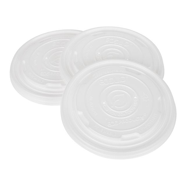 Lids, Flat, Plastic, White, PLA, for 12-32 Ounce World Art Container, Renewable & Compostable,10 - 50 COUNT
