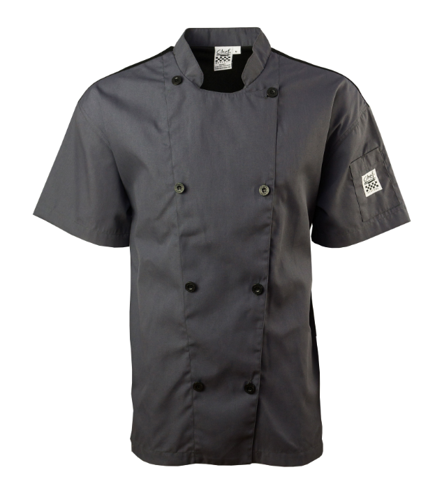 Jacket, Chef, Performance Series Short Sleeve, Pewter Gray, Extra Small, Poly/Cotton Blend,1 - 1 EACH