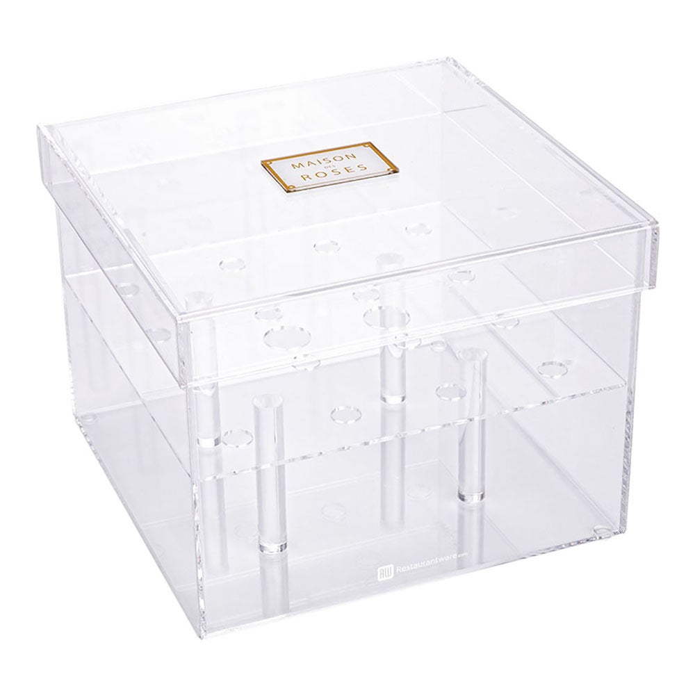 Vase, Flower Box, 8 x 8 x 6 Inch, 16-Slot, Clear, Acrylic, Square, with Lid,1 - 1 EACH