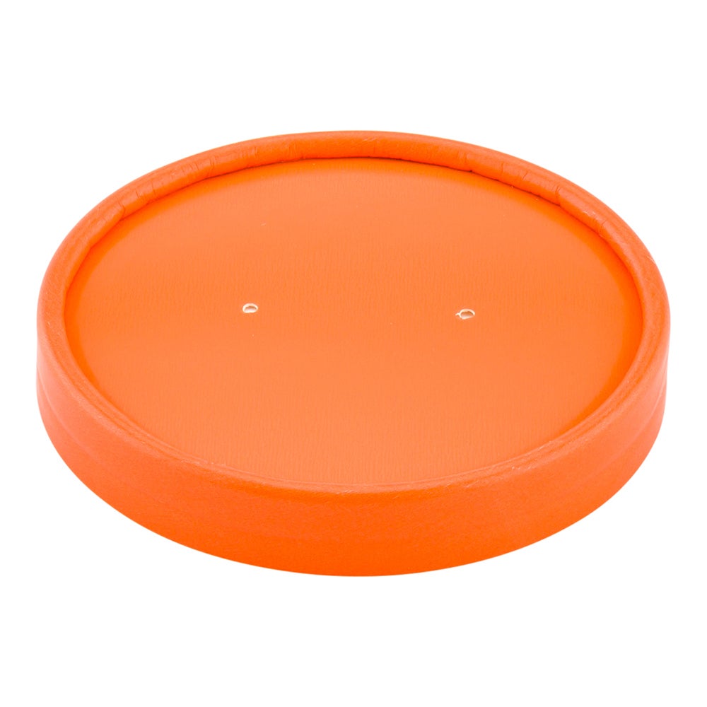 Lids, Flat, Bio Tek, Paper, Tangerine Orange, 3.5 Inch, Fits 12 Ounce Soup Cups,1 - 200 COUNT