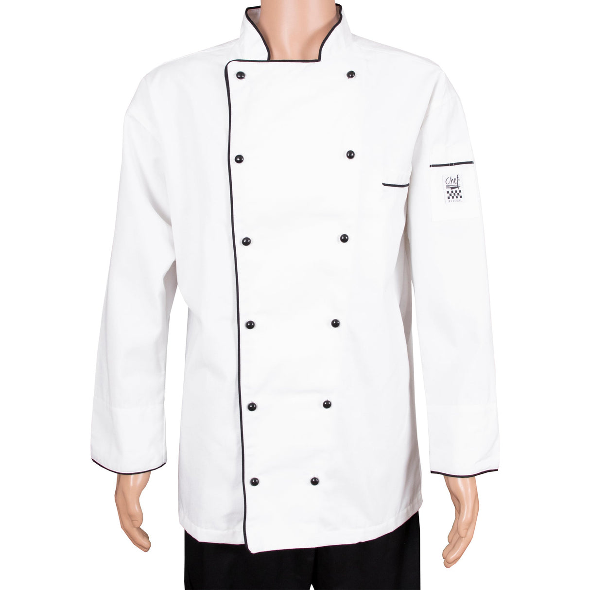 Jacket, Chef, Brigade, White with Black Piping, Extra Large, Poly/Cotton Blend,1 - 1 EACH