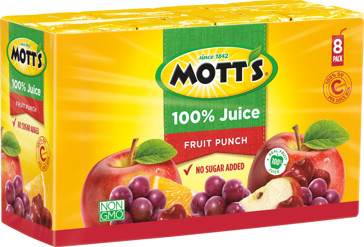 Juice Boxes, Fruit Punch, 100% Juice, Shelf-Stable, Single-Serve, 6.75 Fluid Ounce,4 - 8 COUNT