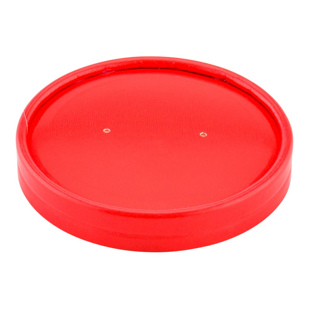 Lids, Flat, Bio Tek, Paper, Red, 3.5 Inch, Fits 12 Ounce Soup Cups,1 - 200 COUNT