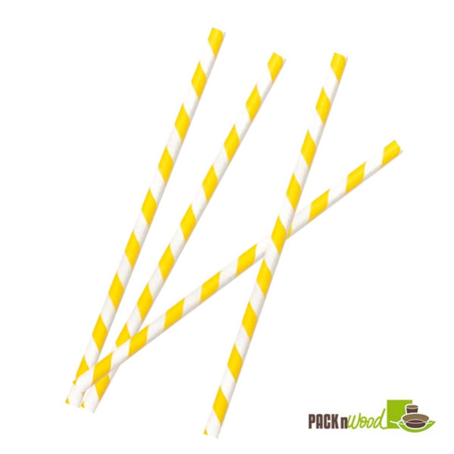 Straws, 7.75 Inch, Paper, Yellow Striped, Unwrapped, Coated with Bees Wax, 7.75 Linear Inch,6 - 500 COUNT