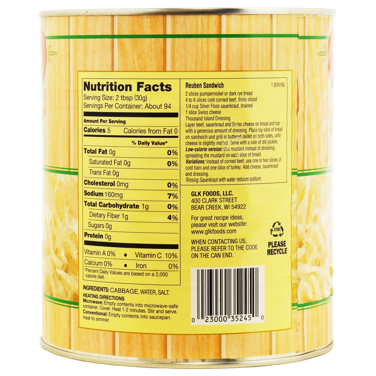 Sauerkraut, Shredded, Shelf-Stable,6 - 99 OUNCE