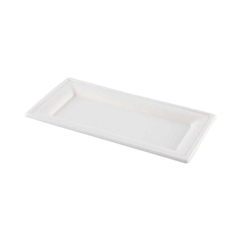 Plates, Pulp Tek 10 x 5 x 0.5 Inch, Sugarcane, White, Rectangular,1 - 100 COUNT