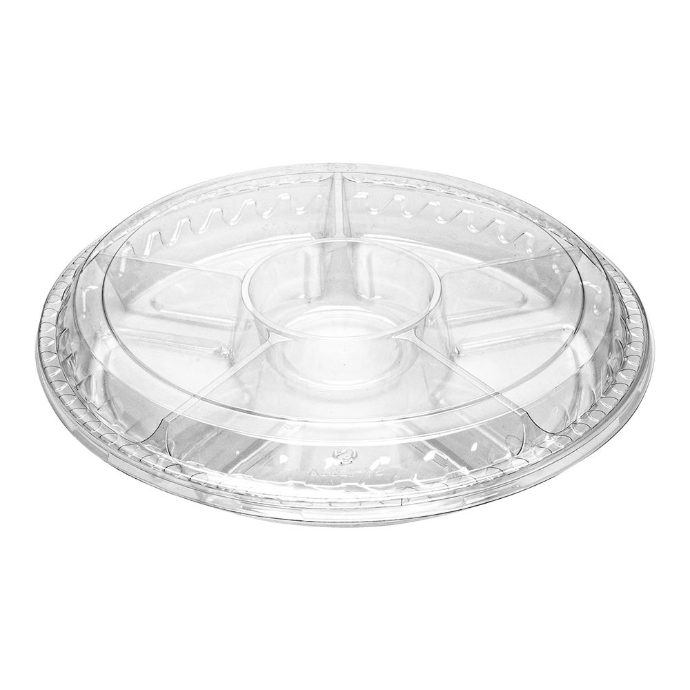 Platters, 6-Compartment Serving, 11.75 x 11.75 x 2 Inch, Plastic, Clear, Round, with Lid,1 - 100 COUNT