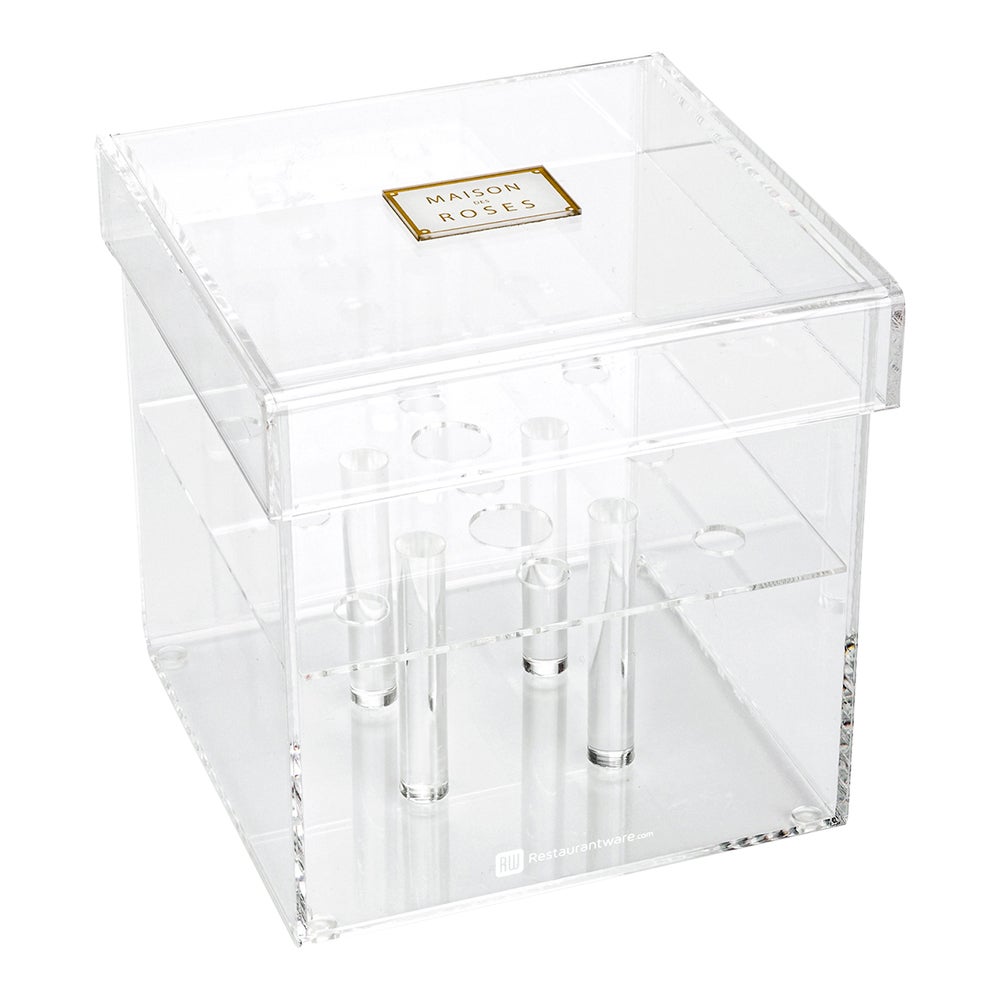Vase, Flower Box, 6 x 6 x 6 Inch, 9-Slot, Clear, Acrylic, Square, with Lid,1 - 1 EACH