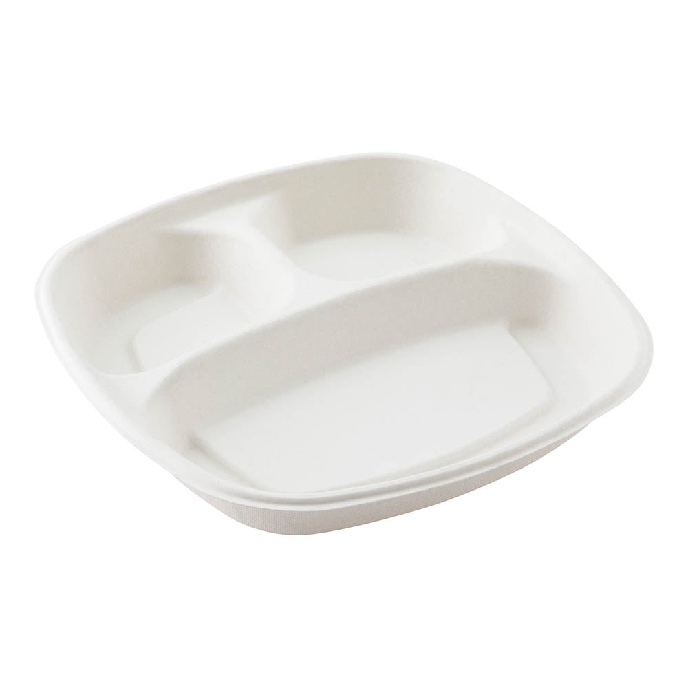 Plates, Salad, 15 Ounce 8.75 x 8.75 x 1.25 Inch, Sugarcane, White, Square,1 - 100 COUNT