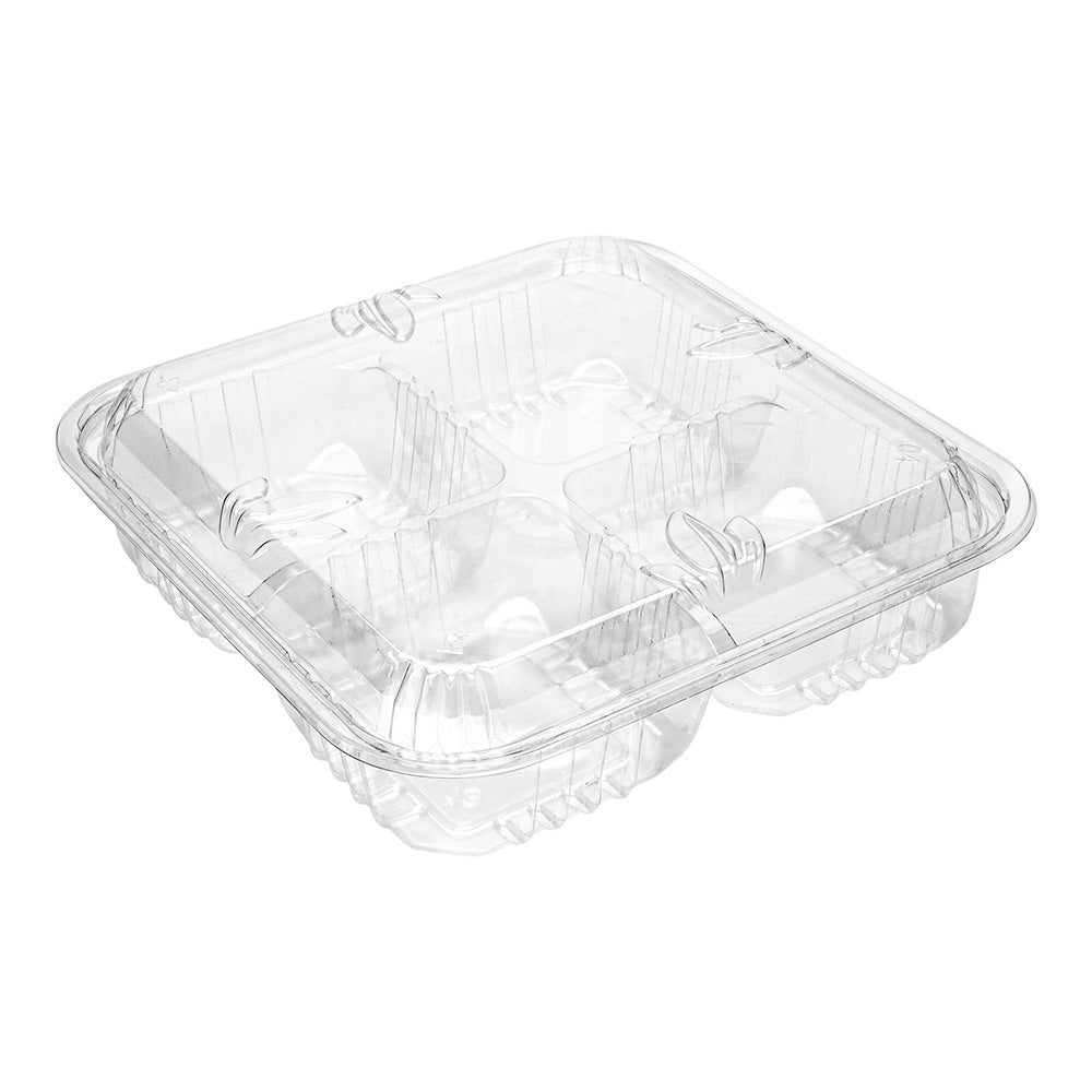 Platters, 4-Compartment Serving, 8.25 x 8.25 x 2.25 Inch, Plastic, Clear, Square, with Lid,1 - 100 COUNT