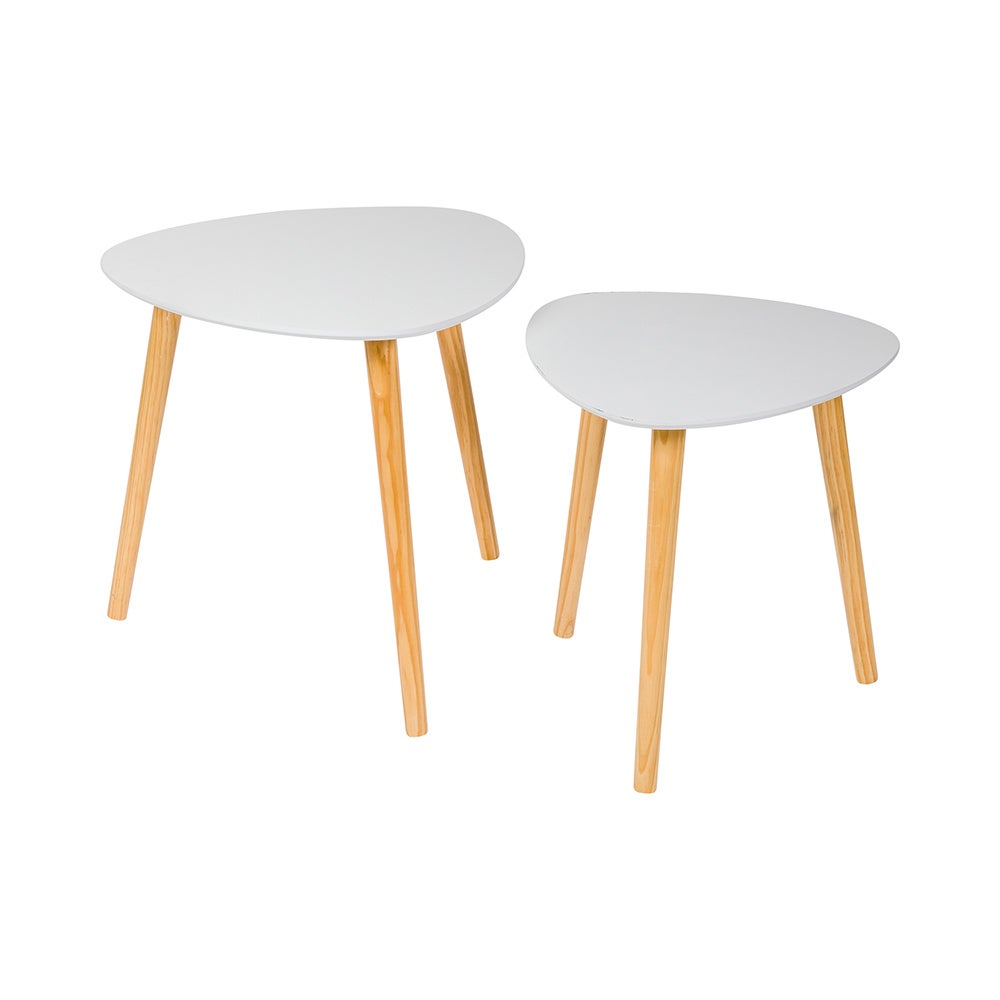 Coffee Table Set, 2-Piece, 19 x 18.75 x 18 Inch, Triangle, Natural, Bamboo, with White Top,1 - 2 COUNT