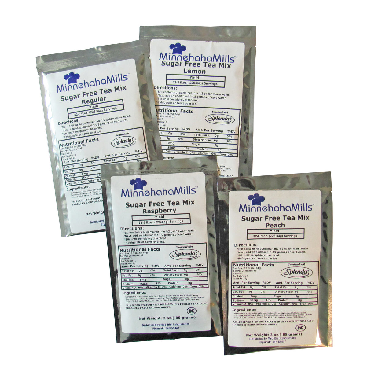 Drink Mix, Tea, Assorted, Sugar-Free, Regular/Peach/Lemon/Raspberry,12 - 3.5 OUNCE