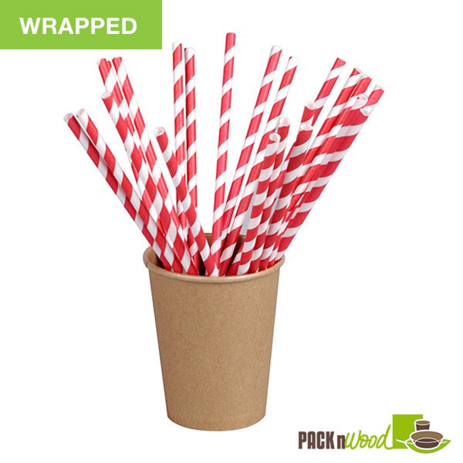 Straws, 7.75 Inch, Paper, Red Striped, Wrapped, Coated with Bees Wax, 7.75 Linear Inch,6 - 500 COUNT