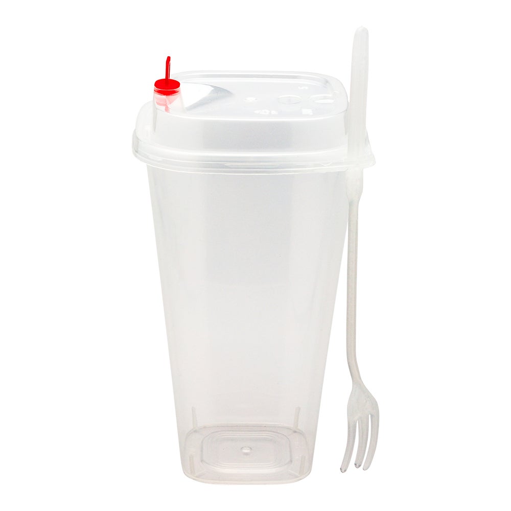 Containers, Takeout, 24 Ounce 3.75 x 6.75 Inch, Plastic, Clear, with Lid/Fork/Red Heart Plug,1 - 100 COUNT