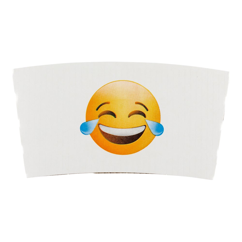 Sleeves, Coffee, Paper, White with Crying Laughing Emoji, for 12 & 16 Ounce Cups,1 - 1000 COUNT