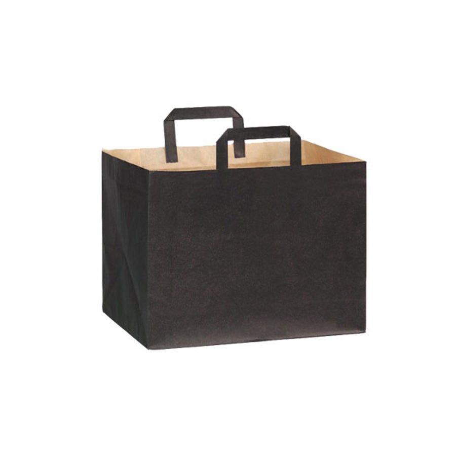 Bags, 9.65 x 12.5 x 8.7 Inch Large & Wide, Paper, Black, with Handle,1 - 250 COUNT