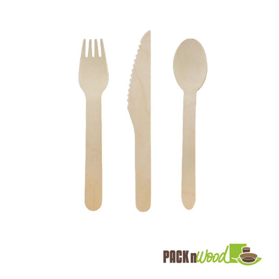 Cutlery Kits, Fork/Knife/Spoon, Wooden, Wrapped in Kraft Paper,5 - 50 COUNT