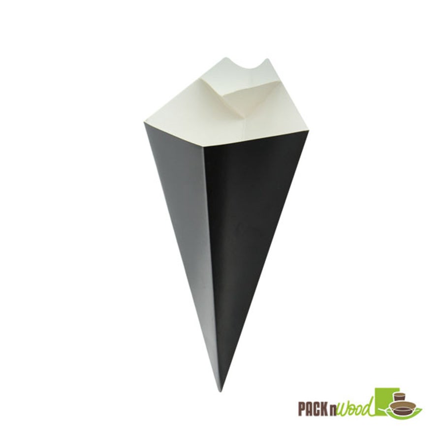 Containers, Food, 8 Ounce - 8.75 x 5.25 Inch, Paper, Black, Cone, with Dipping Pocket, 8 Ounce,20 - 25 COUNT