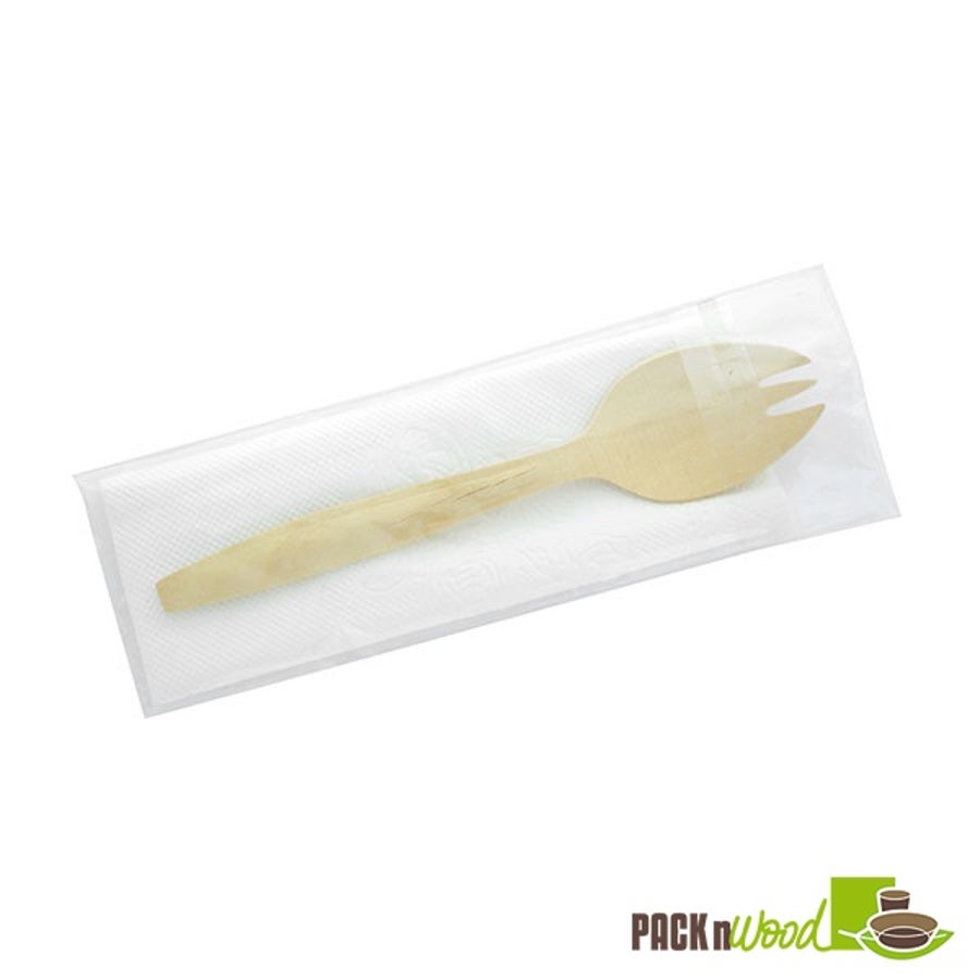 Sporks, Wooden, with Napkin, 5.7 Inch, Individually Wrapped,250 - 1 EACH