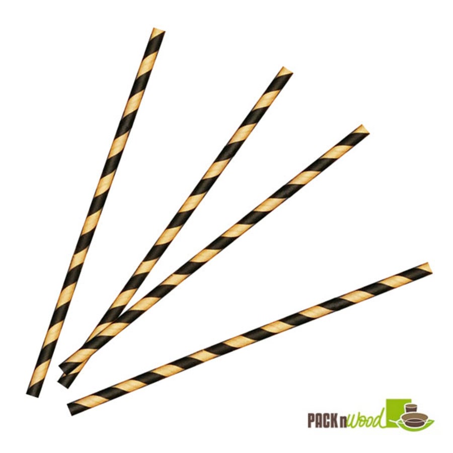 Straws, 7.75 Inch, Paper, Black & Kraft Striped, Unwrapped, Coated with Bees Wax, 7.75 Linear Inch,6 - 500 COUNT