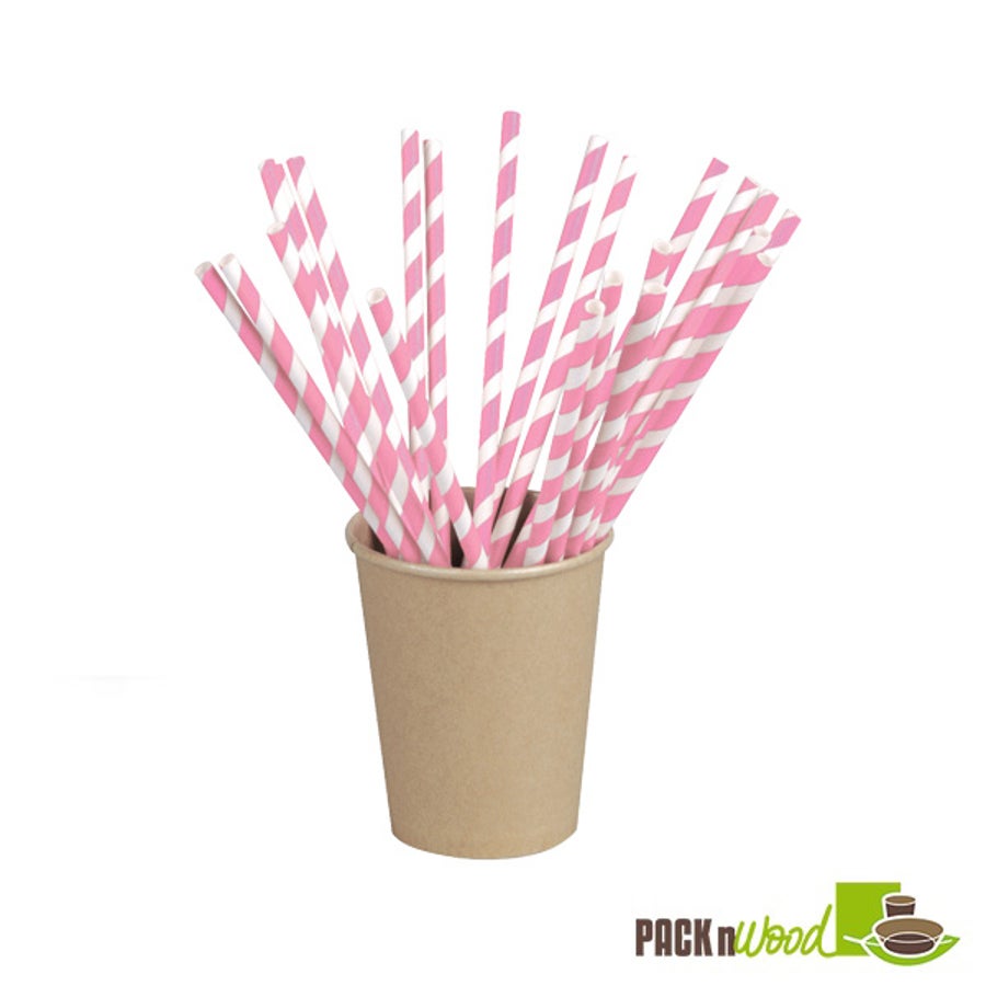 Straws, 7.75 Inch, Paper, Pink Striped, Coated with Bees Wax, 7.75 Linear Inch,6 - 500 COUNT