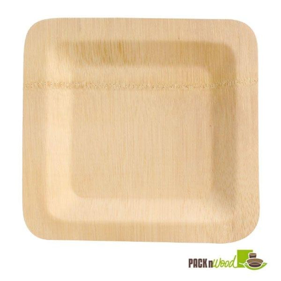 Plates, Veneer, Bamboo, 10 x 10 Inch, Natural, Square, 10 Linear Inch,2 - 25 COUNT