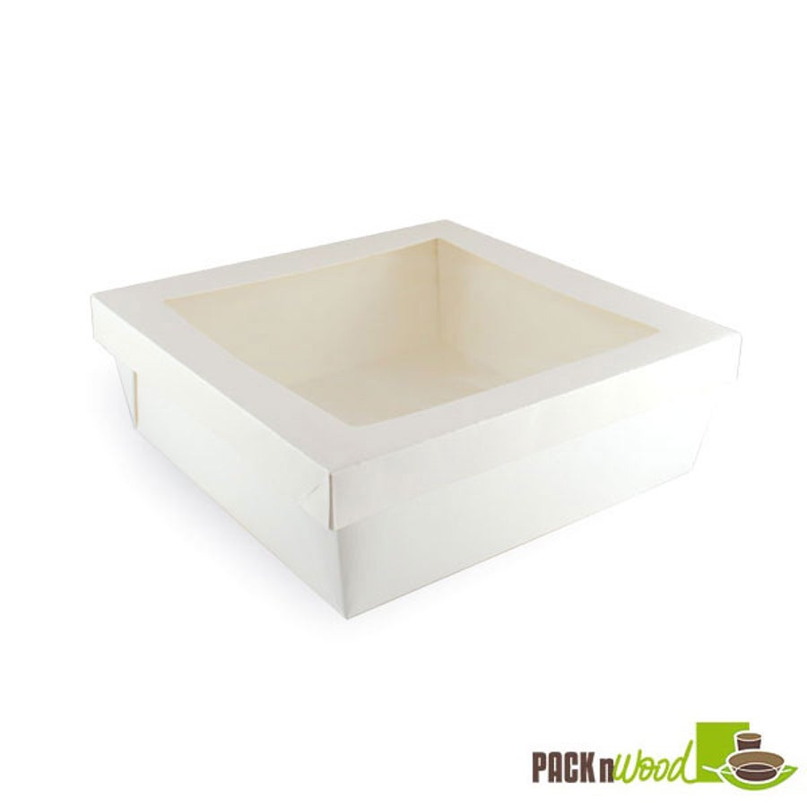 Boxes, Kray, 8.7 x 8.7 x 3.2 Inch, Paper, White, With Window Lid, 132 Ounce,4 - 25 COUNT