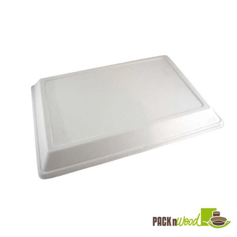 Lids, Low Dome, Sugarcane, White, Rectangular, for 210ECOD4028 Compartment Trays, Biodegradeable,1 - 25 COUNT