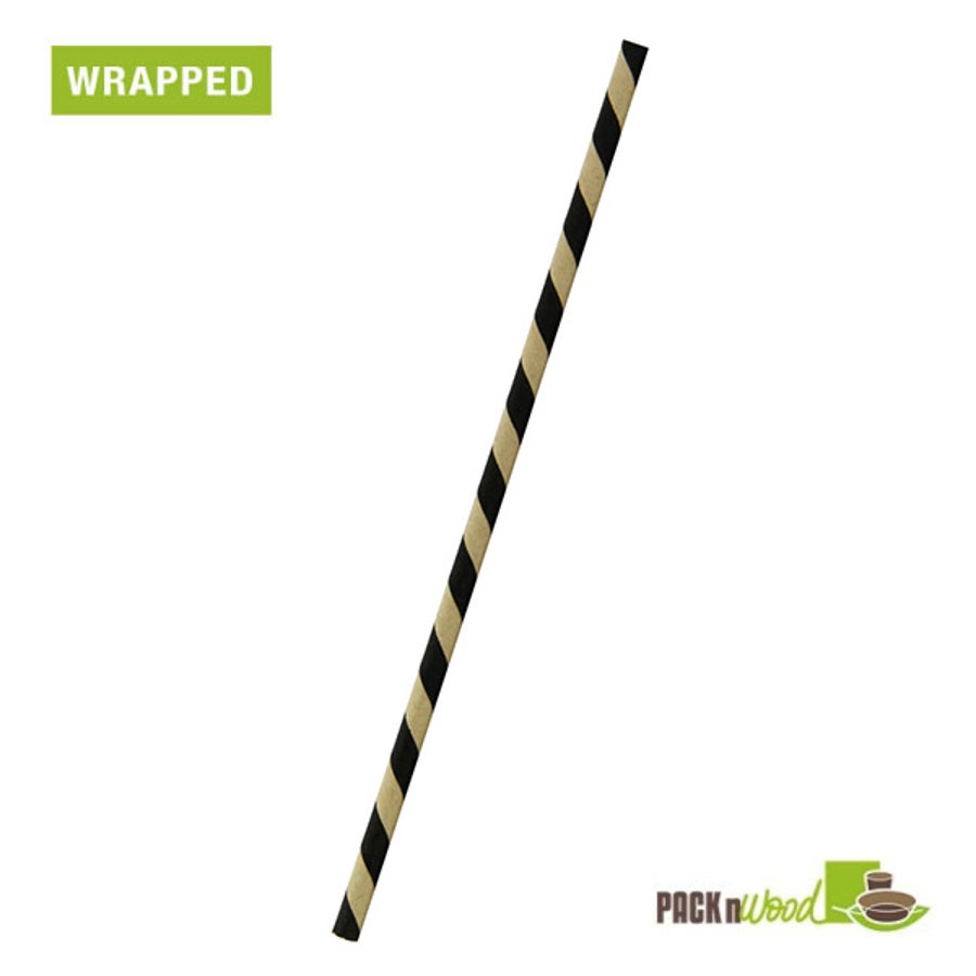 Straws, 7.75 Inch, Paper, Black & Kraft Striped, Wrapped, Coated with Bees Wax, 7.75 Linear Inch,6 - 500 COUNT