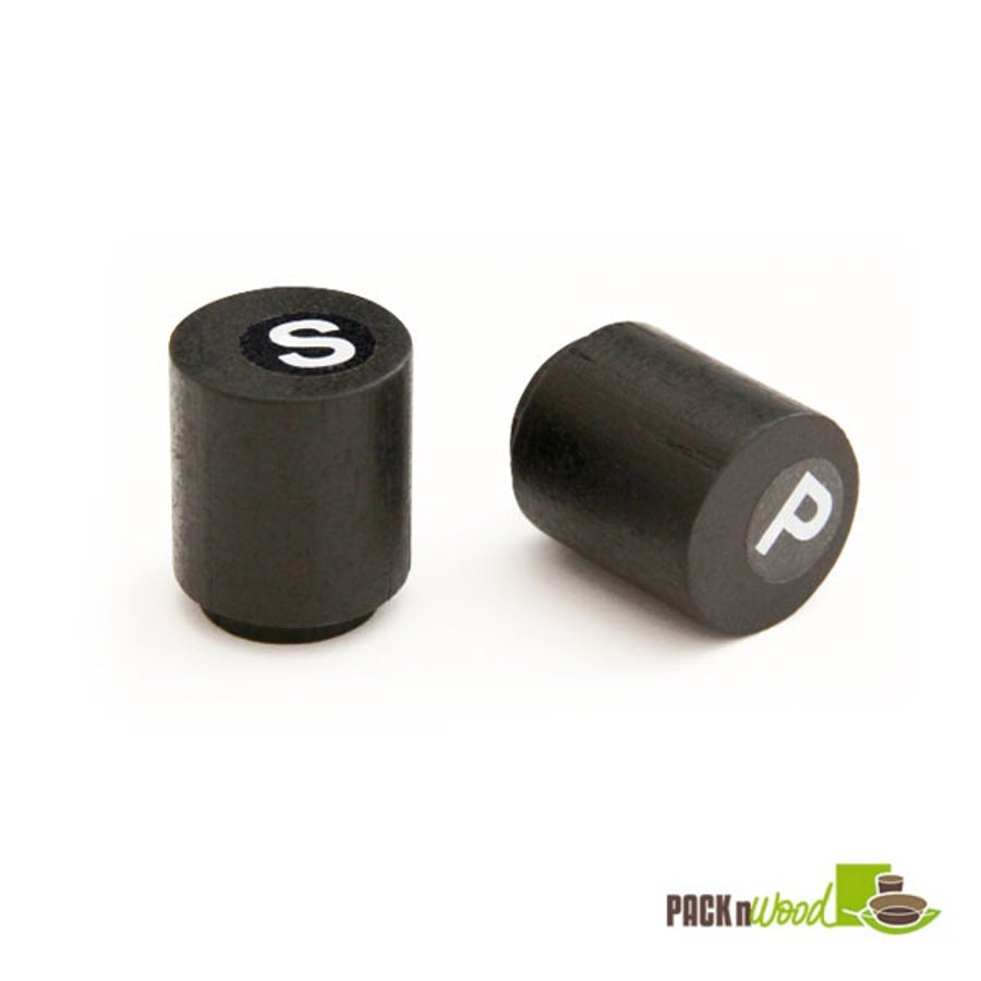 Shaker Sets, Salt & Pepper, 0.7 x 0.75 Inch, Bamboo, Black, Pre-Filled, Biodegradable,10 - 10 COUNT