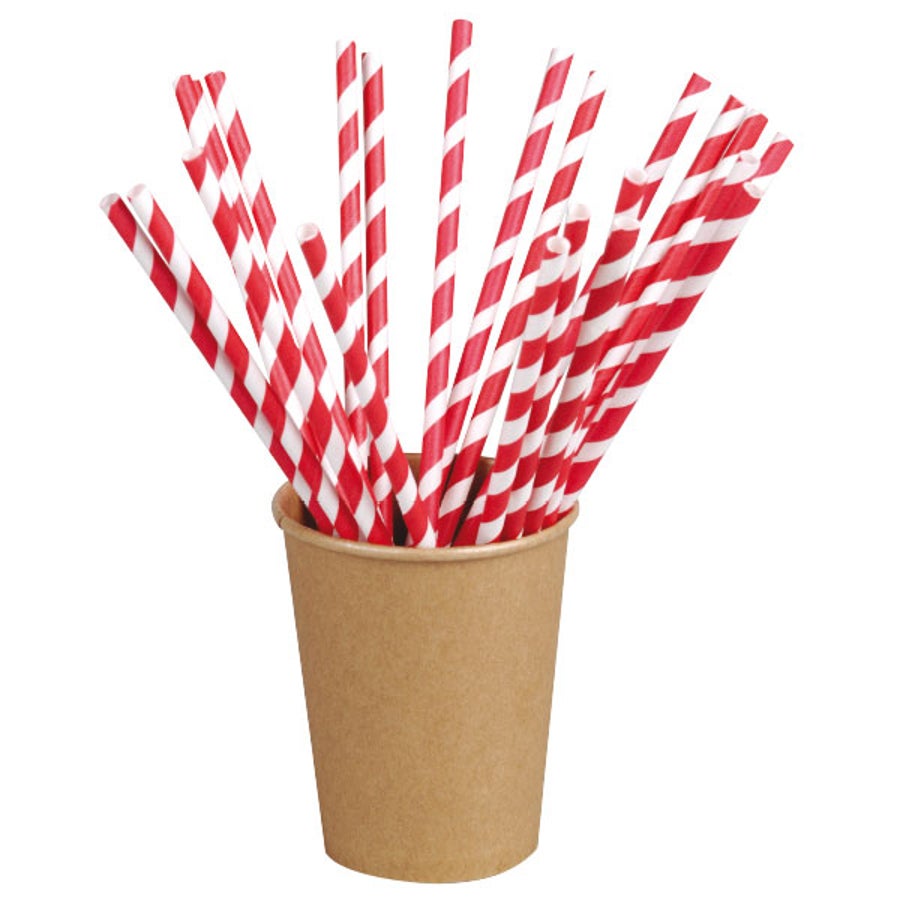 Straws, 7.75 Inch, Paper, Red Striped, Unwrapped, Coated with Bees Wax, 7.75 Linear Inch,6 - 500 COUNT