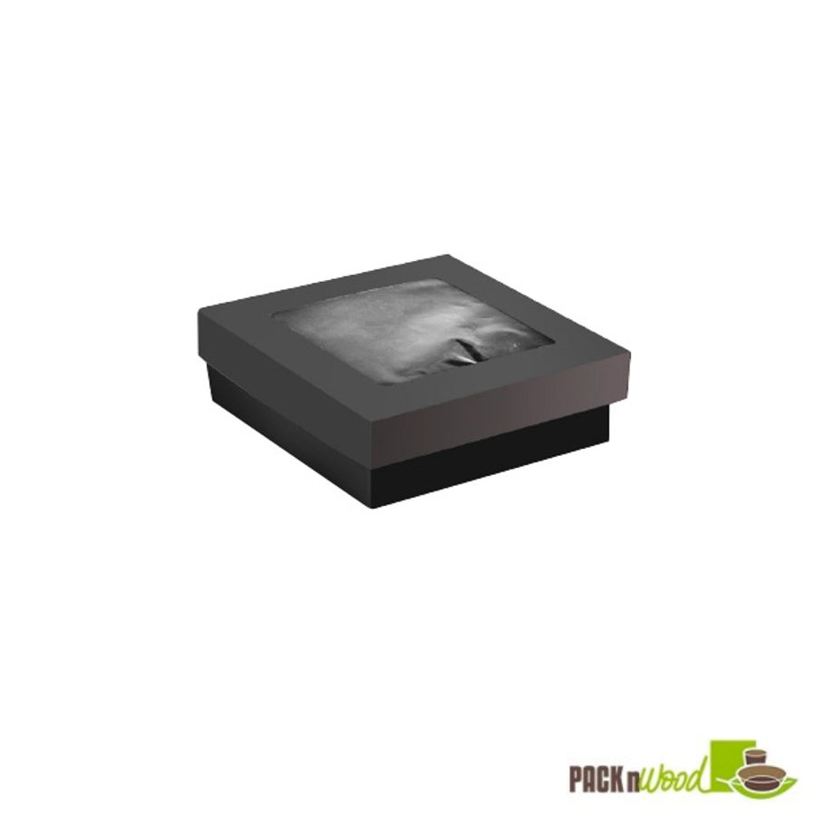 Kray Boxes, Food, 5.5 x 5.5 x 2 Inch, Molded Fiber, Black, Square, With Window,4 - 25 COUNT