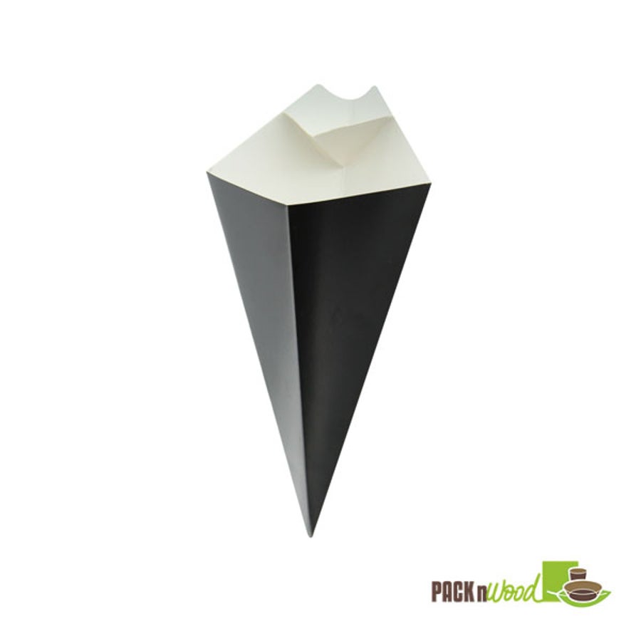 Containers, Food, 5 Ounce - 7.5 x 4.5 Inch, Paper, Black, Cone, with Dipping Pocket, 5 Ounce,20 - 25 COUNT