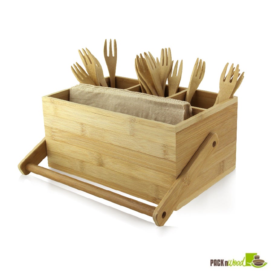 Holders, Cutlery & Napkin, 9 x 5.8 x 4.2 Inch, Natural, Bamboo, with Handle,1 - 2 COUNT