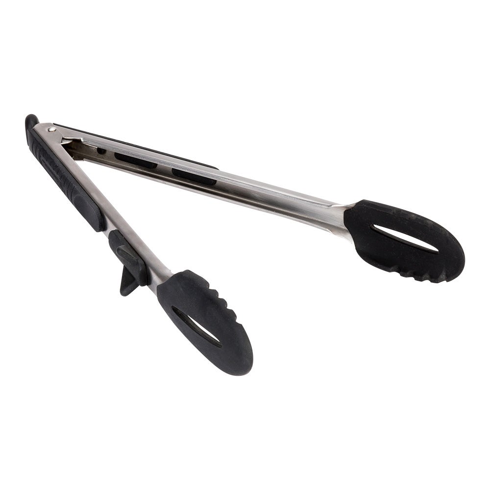 Tongs, Scalloped, 13.5 x 6 x 1.5 Inch, Silver & Black, Stainless Steel & Silicone,1 - 1 EACH