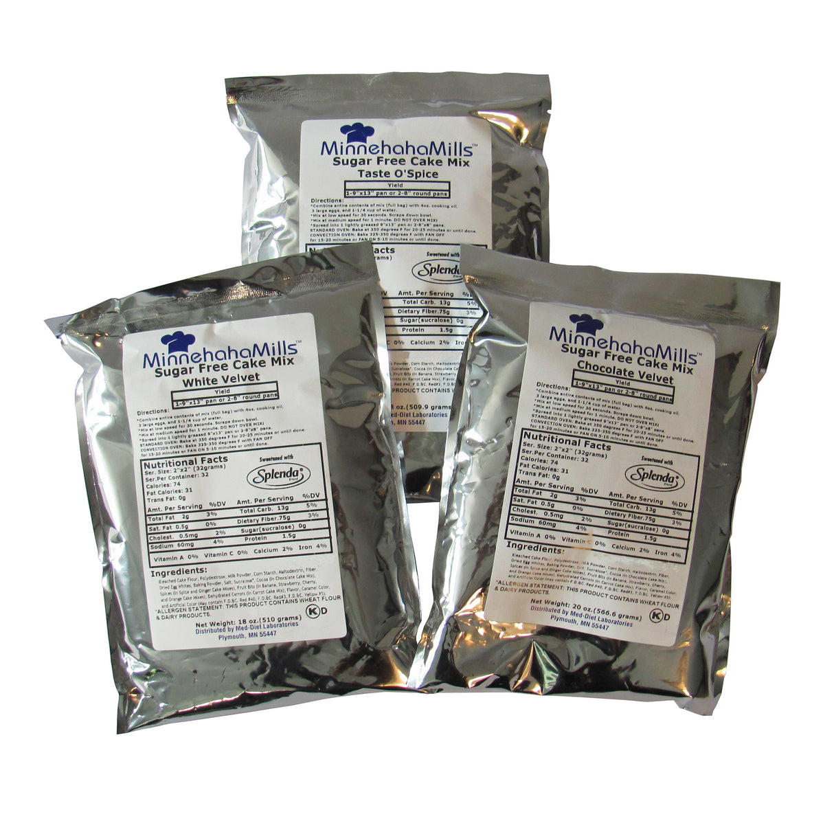 Mix, Cake, Assorted, Sugar-Free, White/Chocolate/Spice, Shelf-Stable,6 - 20 OUNCE