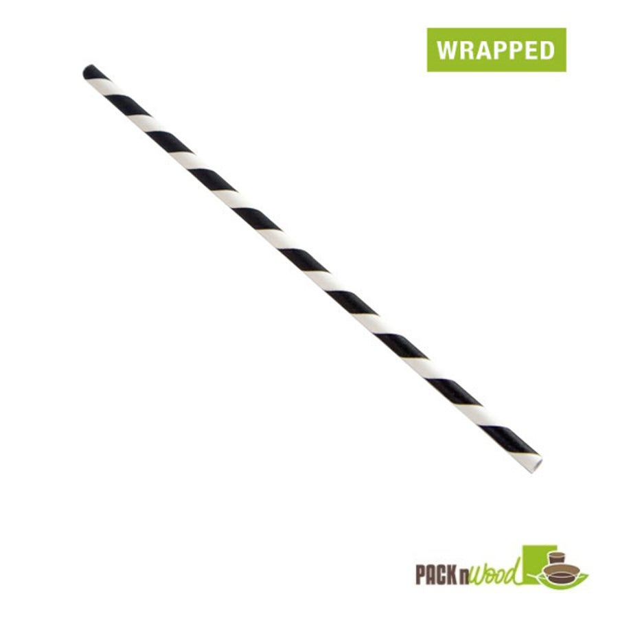 Straws, 7.75 Inch, Paper, Black Striped, Wrapped, Coated with Bees Wax, 7.75 Linear Inch,6 - 500 COUNT