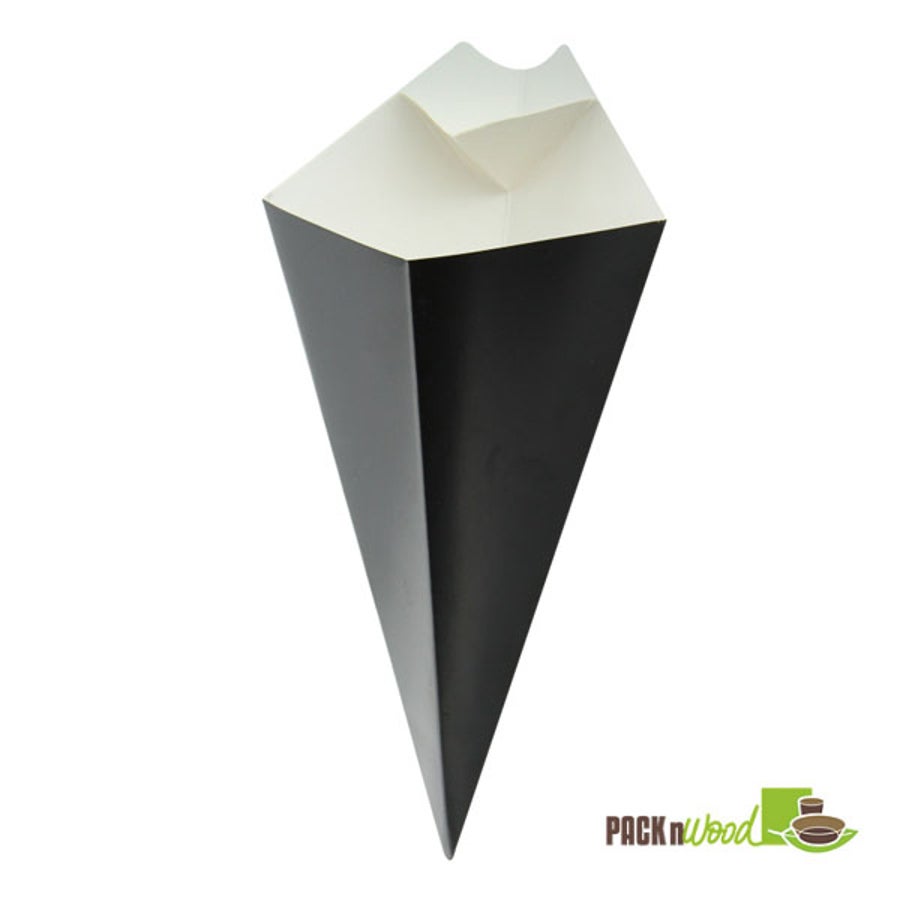 Containers, Food, 14 Ounce - 11 x 6.5 Inch, Paper, Black, Cone, with Dipping Pocket, 14 Ounce,20 - 25 COUNT