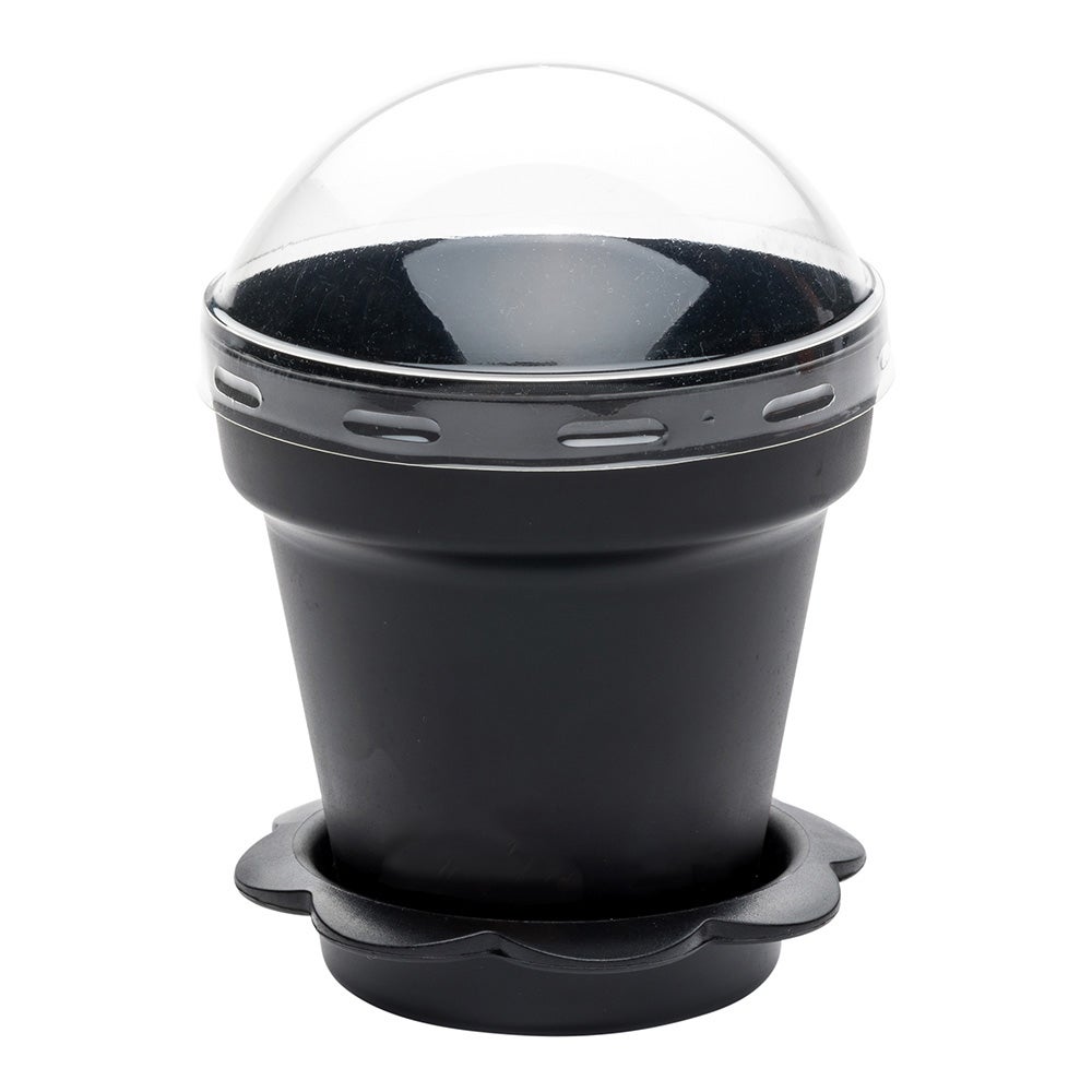 Cups, Flower Pot, 6 Ounce, Plastic, Black, with Lid,1 - 100 COUNT