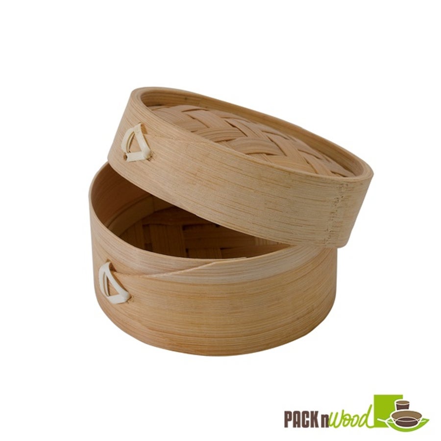 Containers, Steamer, Mini 3.9 Inch, Bamboo, Natural, Round, with Woven Lids, Biodegradable, 6 Ounce,1 - 100 COUNT