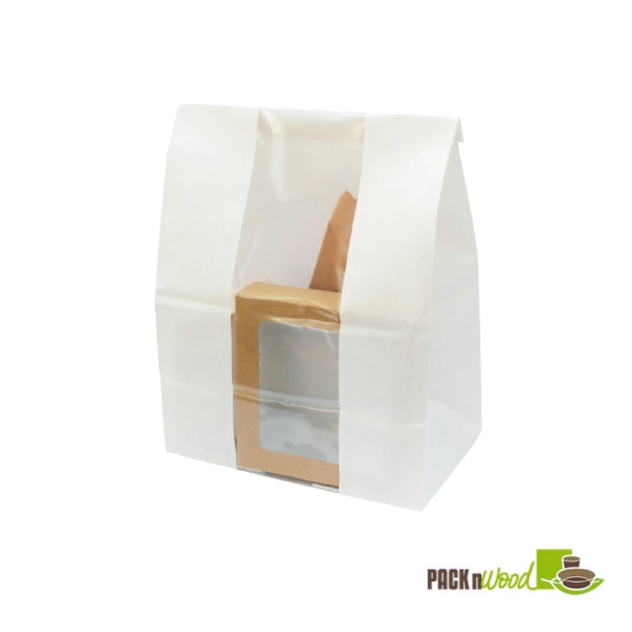 Bags, Self Opening Satchel, 7.1 x 4.3 x 10.4 Inch, Paper, White, with Window,4 - 125 COUNT