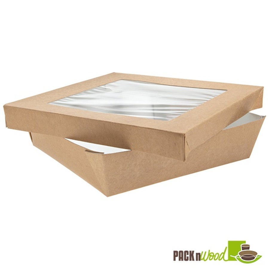 Boxes, Kray, 7.1 x 7.1 x 2 Inch, Paper, White/Brown, With Window Lid, 60 Ounce,4 - 50 COUNT